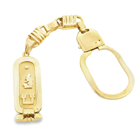 18K Yellow Gold Key Chain with Egyptian Hieroglyphs