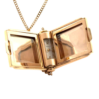 Vintage 14K Gold Picture Locket With Sapphire Cabochon & Miniature Watch