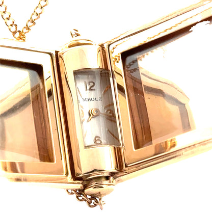 Vintage 14K Gold Picture Locket With Sapphire Cabochon & Miniature Watch