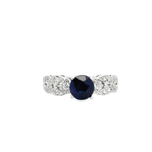 14K White Gold Delicate Sapphire & Diamond Ring