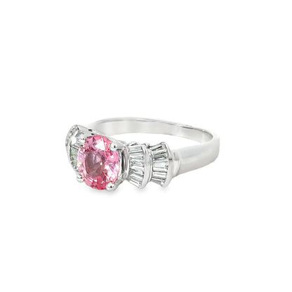 14K White Gold Pink Sapphire & Diamond Ring