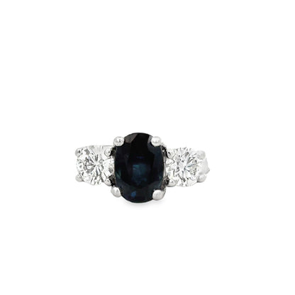 Platinum Sapphire & Diamond Three-Stone Ring