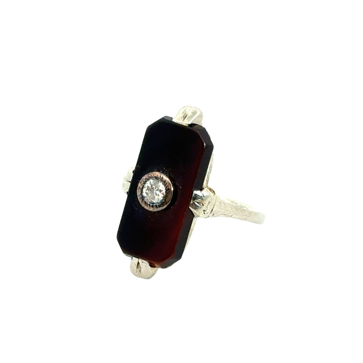 Art Deco 14K White Gold Onyx & Diamond Ring