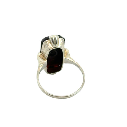 Art Deco 14K White Gold Onyx & Diamond Ring