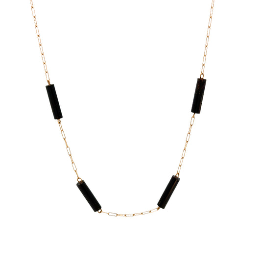 Modern Yellow Gold & Onyx Bar Necklace