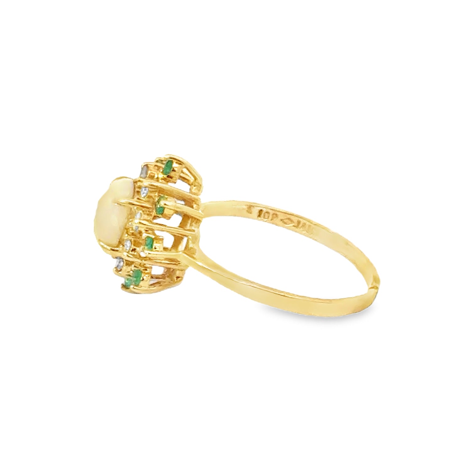 Delicate 14K Yellow Gold Opal & Emerald Ring