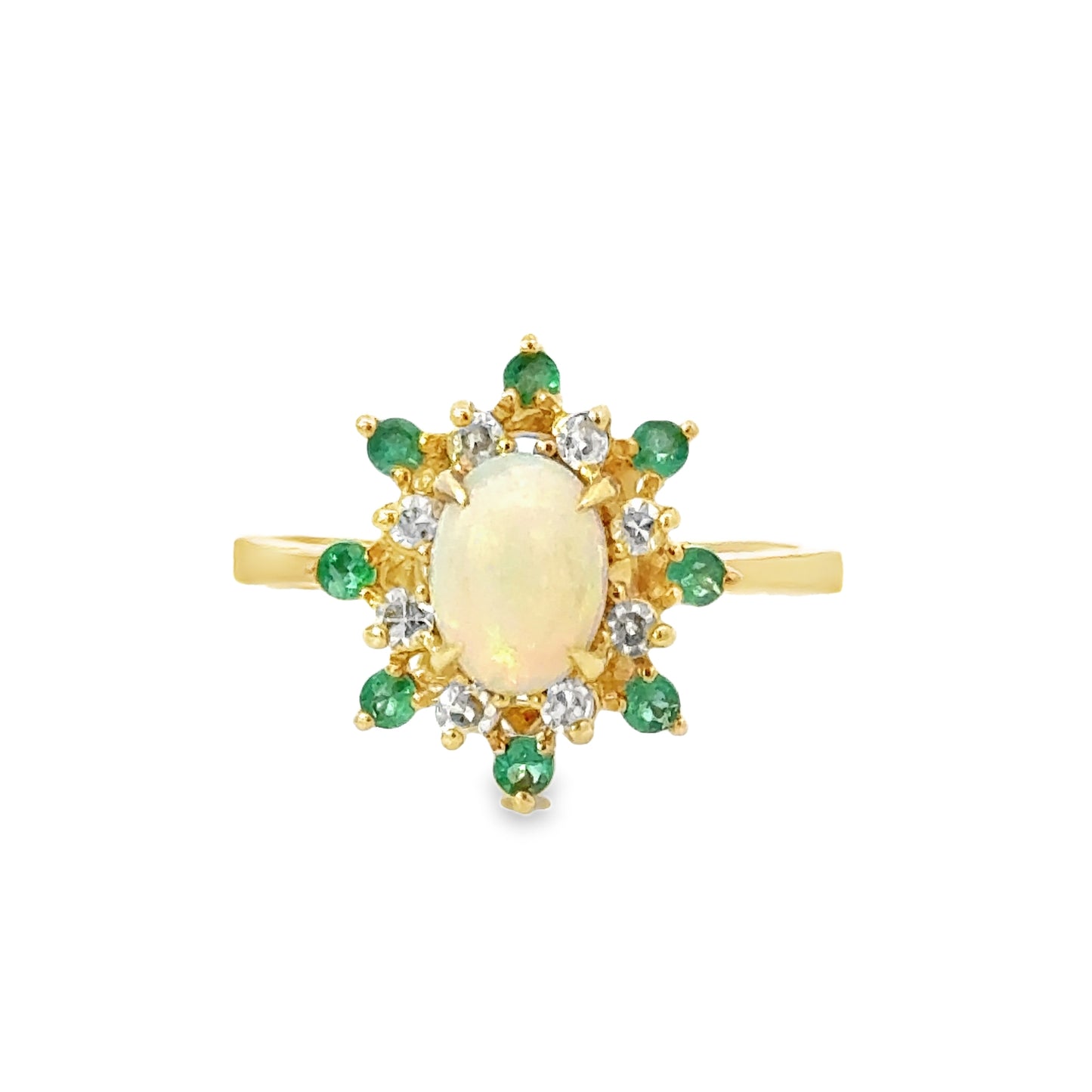 Delicate 14K Yellow Gold Opal & Emerald Ring