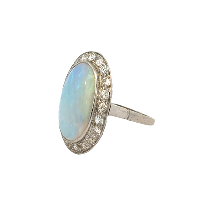 Beautiful Platinum Large Opal & Diamond Halo Ring