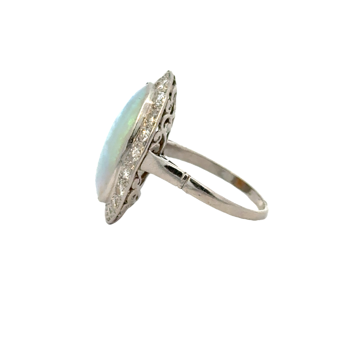 Beautiful Platinum Large Opal & Diamond Halo Ring