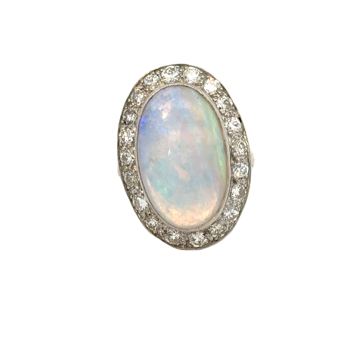 Beautiful Platinum Large Opal & Diamond Halo Ring