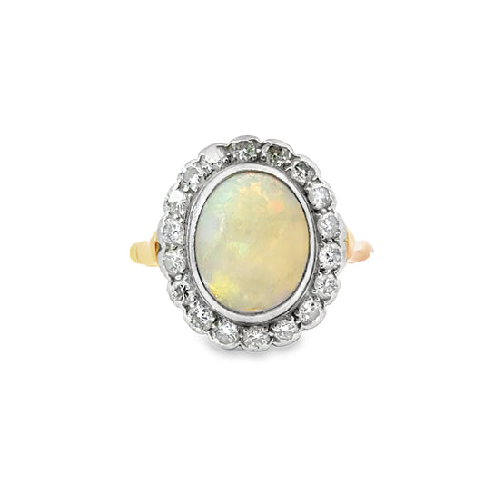 14K Yellow Gold Opal & Diamond Ring