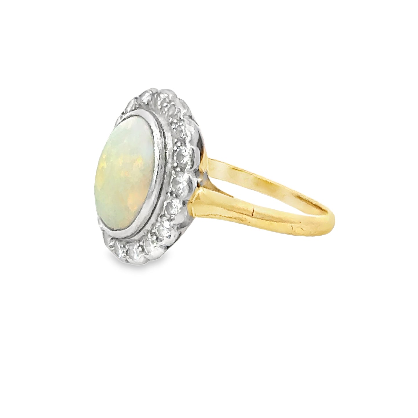 14K Yellow Gold Opal & Diamond Ring