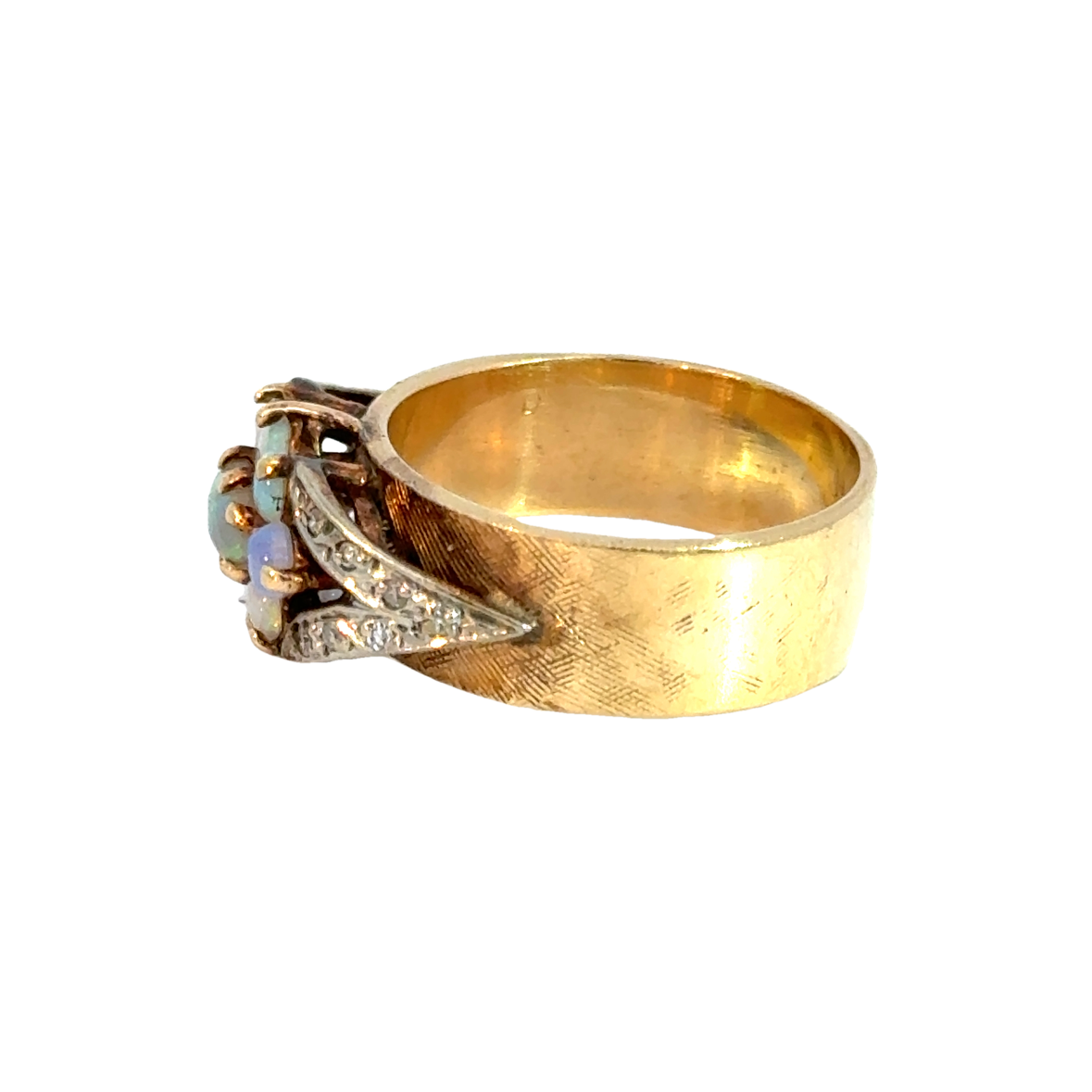 Vintage 14K Yellow Gold Opal Flower & Diamond Ring