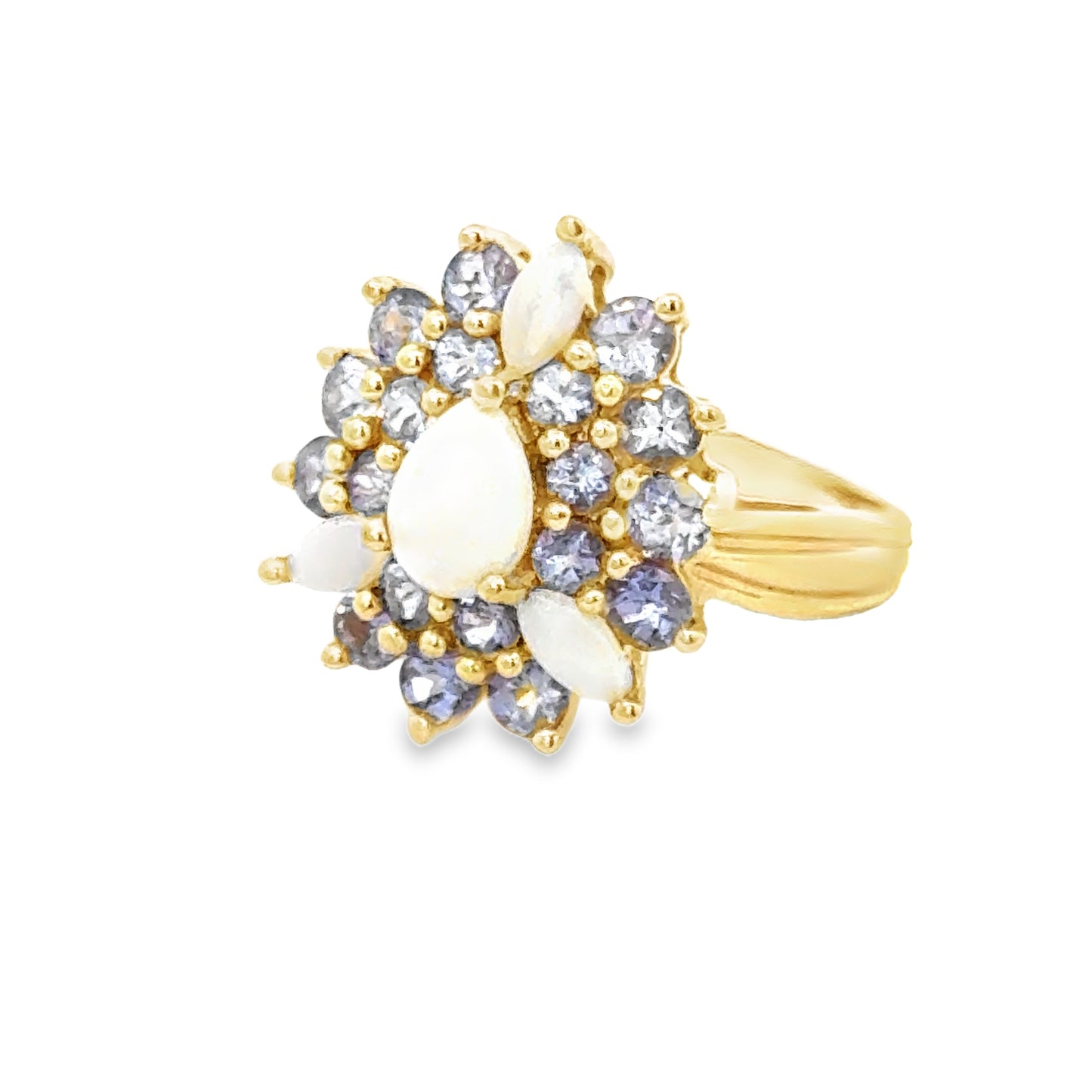 14K Yellow Gold Opal & Violet Tanzanite Starburst Ring