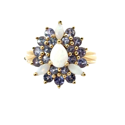 14K Yellow Gold Opal & Violet Tanzanite Starburst Ring