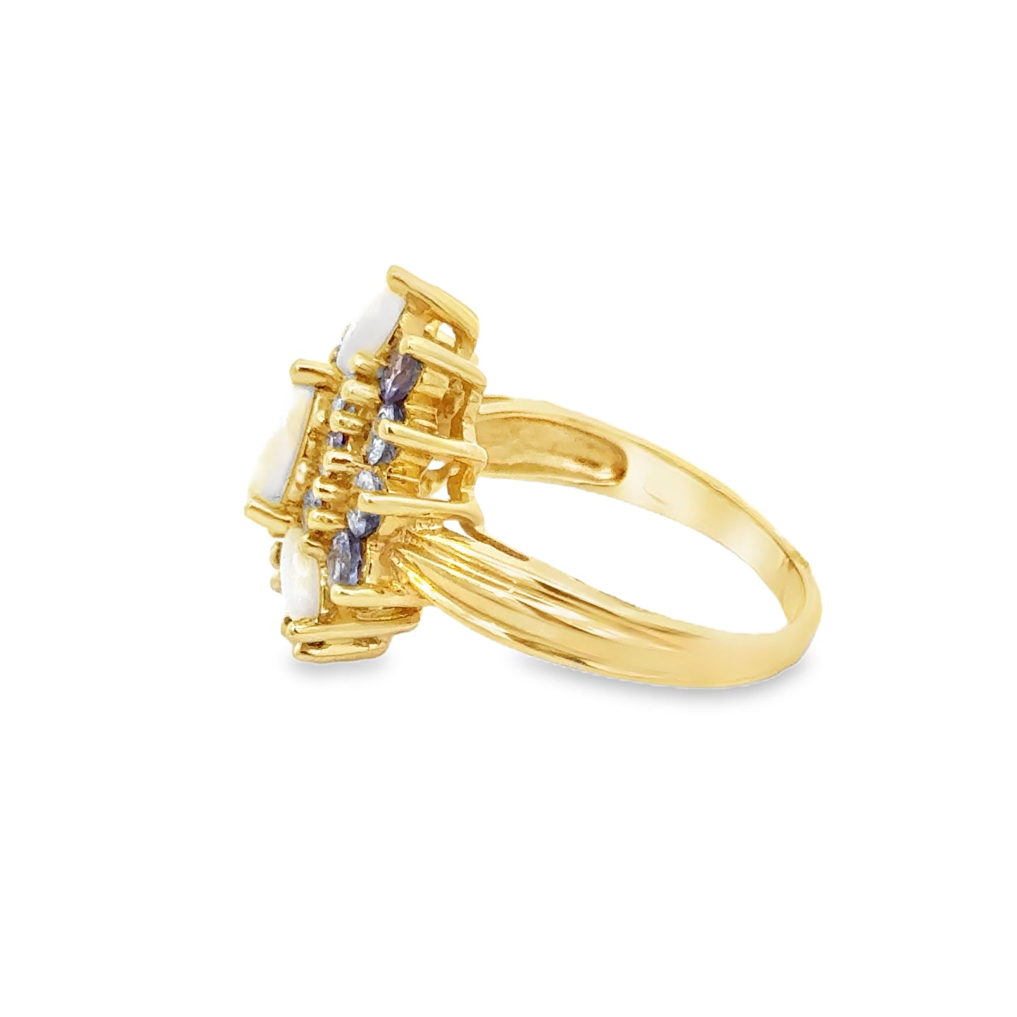 14K Yellow Gold Opal & Violet Tanzanite Starburst Ring