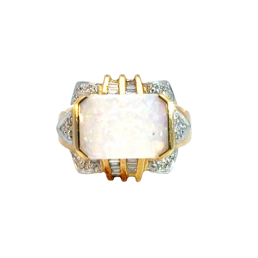 Retro 14K Yellow Gold Opal & Diamond Ring