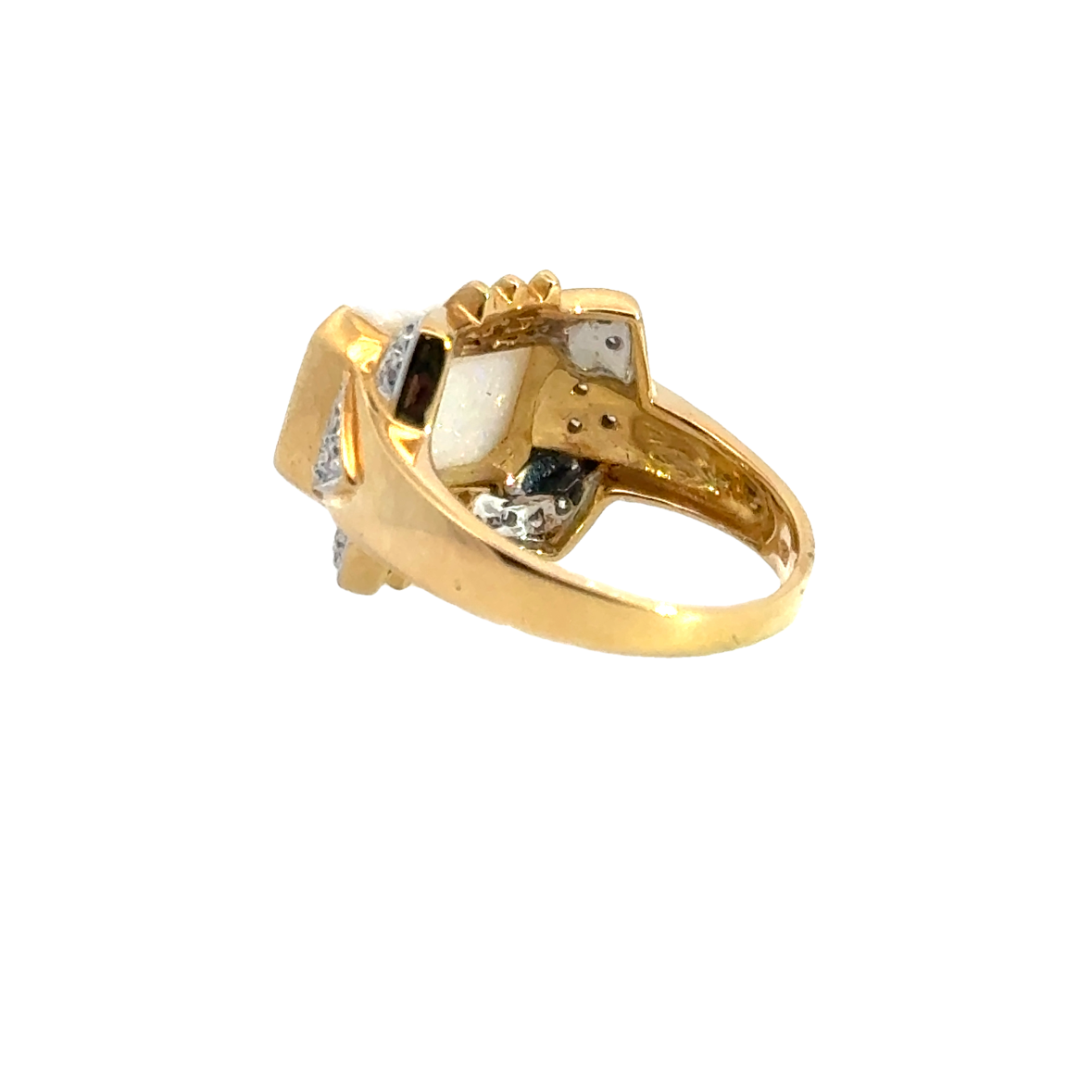 Retro 14K Yellow Gold Opal & Diamond Ring