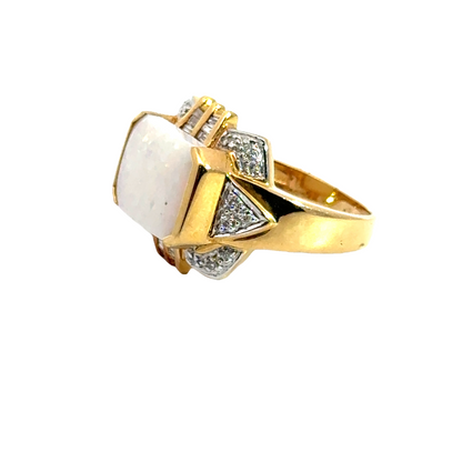 Retro 14K Yellow Gold Opal & Diamond Ring