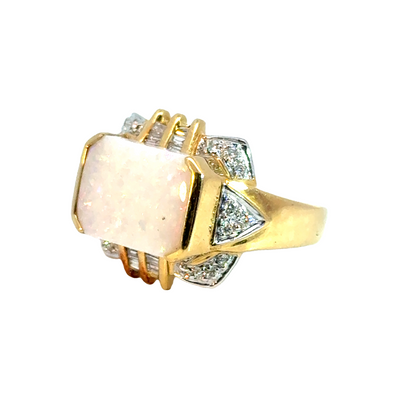 Retro 14K Yellow Gold Opal & Diamond Ring