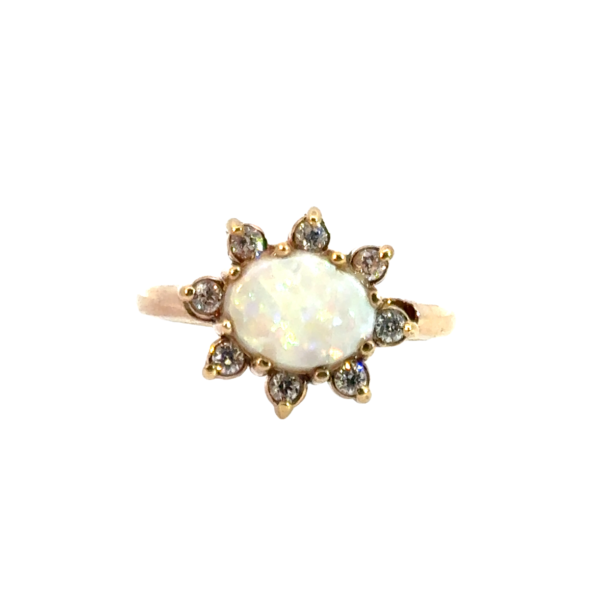 14K Yellow Gold Sunburst Opal & Diamond Ring