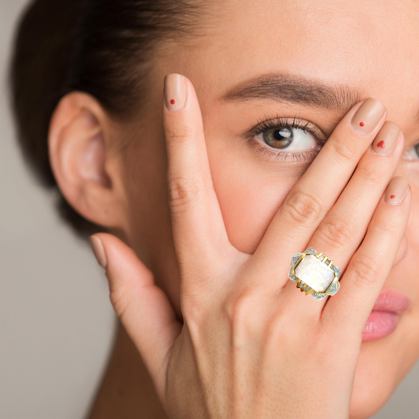 Retro 14K Yellow Gold Opal & Diamond Ring