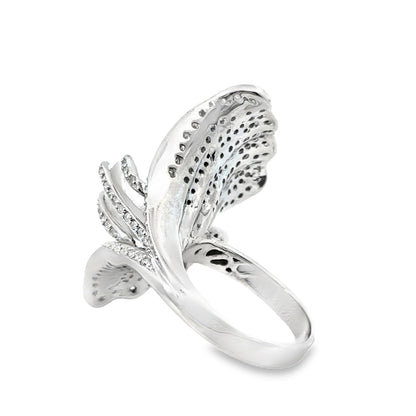 14K White Gold Glamorous 12mm Pearl and Pavé Diamond Couture Ring