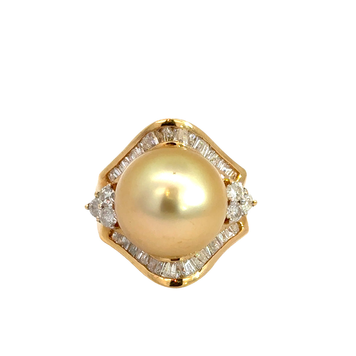 14K Yellow Gold Large Yellow Pearl & Diamond Statement Ring