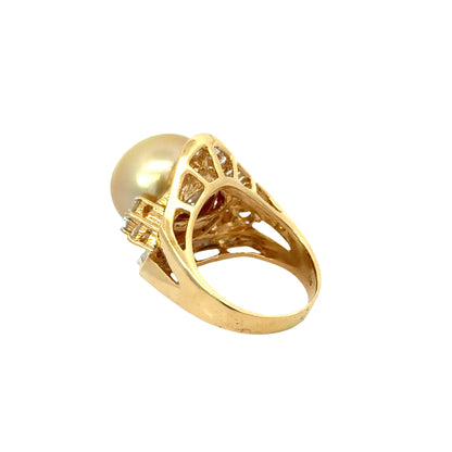 14K Yellow Gold Large Yellow Pearl & Diamond Statement Ring