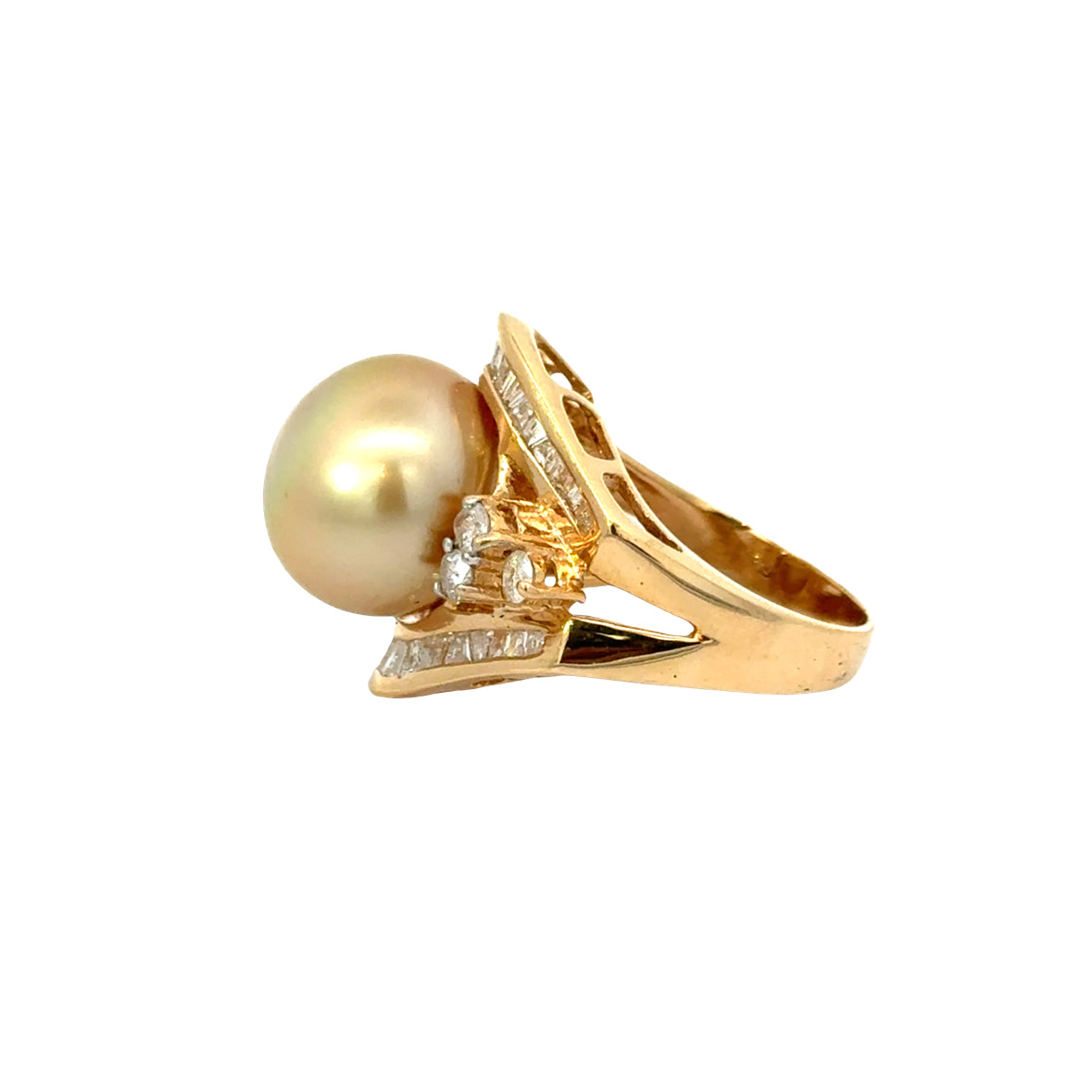14K Yellow Gold Large Yellow Pearl & Diamond Statement Ring