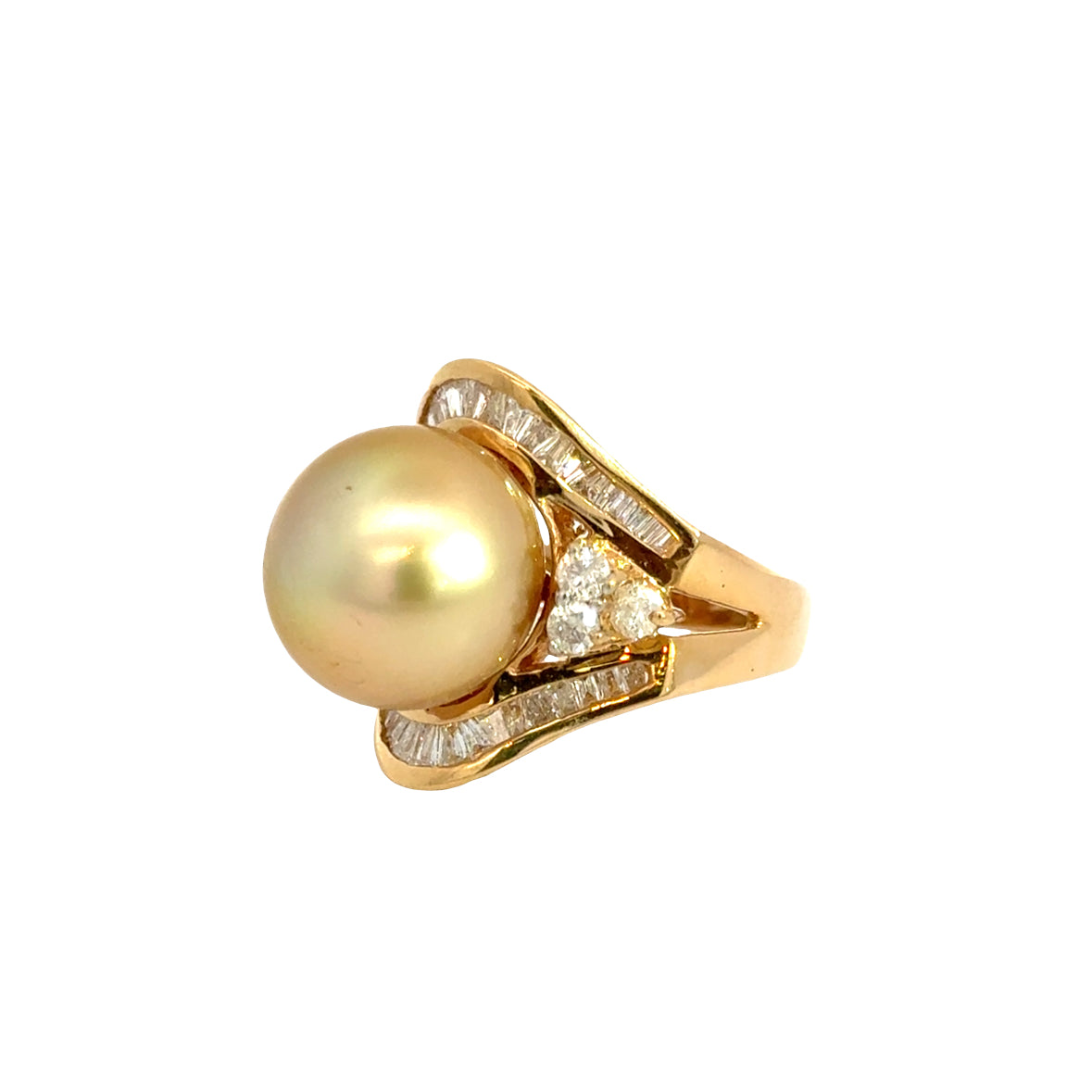 14K Yellow Gold Large Yellow Pearl & Diamond Statement Ring