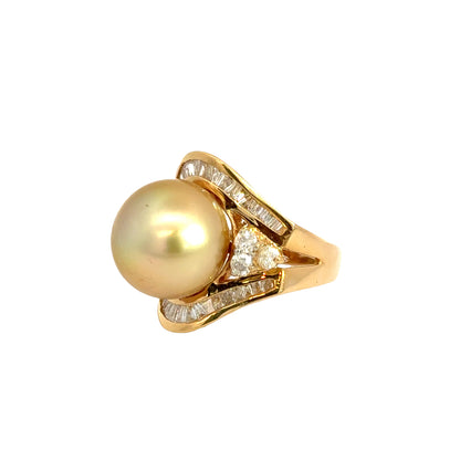 14K Yellow Gold Large Yellow Pearl & Diamond Statement Ring