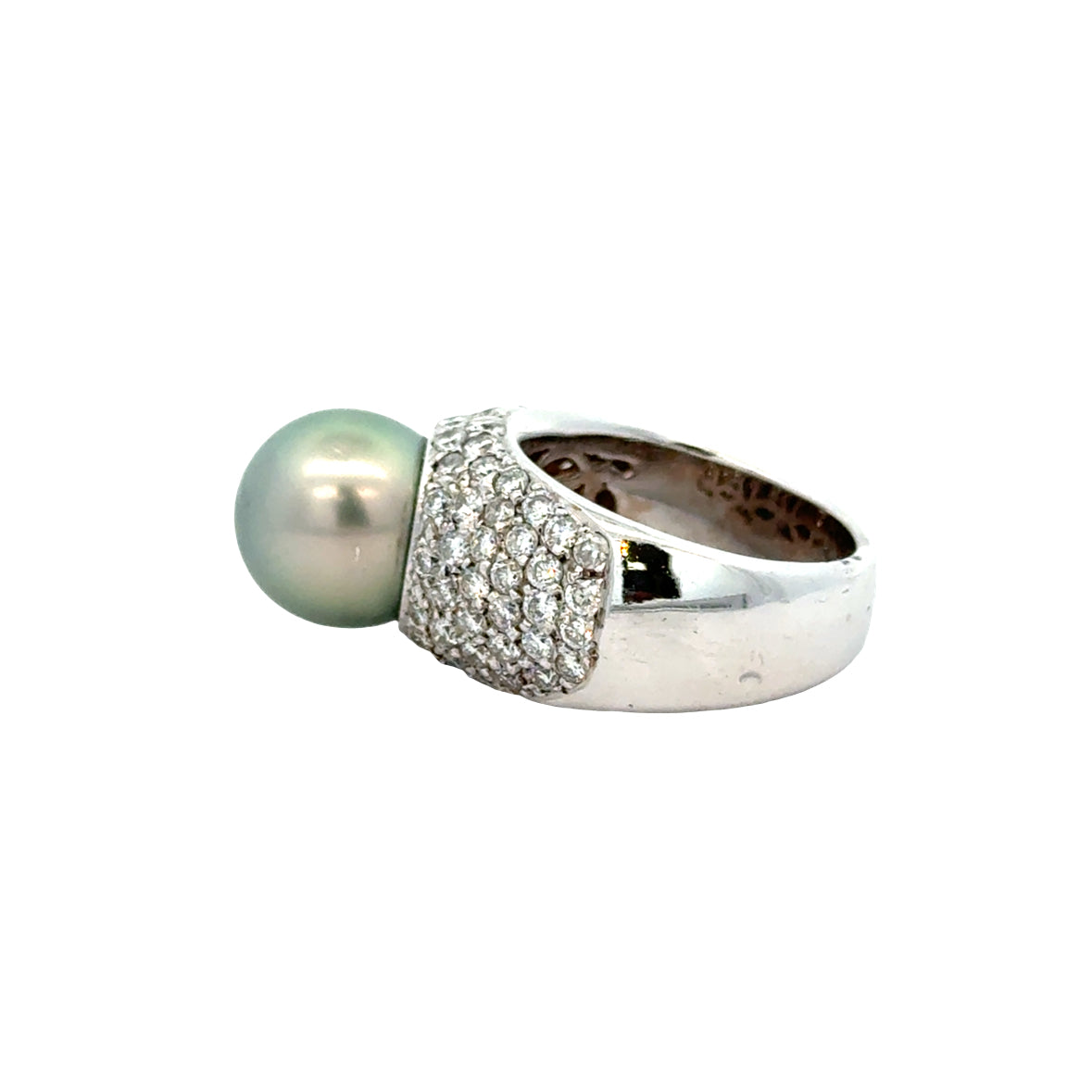 Bold 14K White Gold Gray Pearl & Diamond Pavé Statement Ring