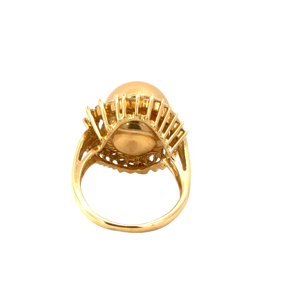 Luxury Golden Pearl Halo Ring in 14K Yellow Gold