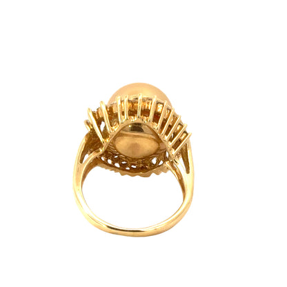 Luxury Golden Pearl Halo Ring in 14K Yellow Gold