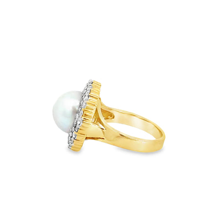 18K Yellow Gold Pearl & Diamond Cluster Ring