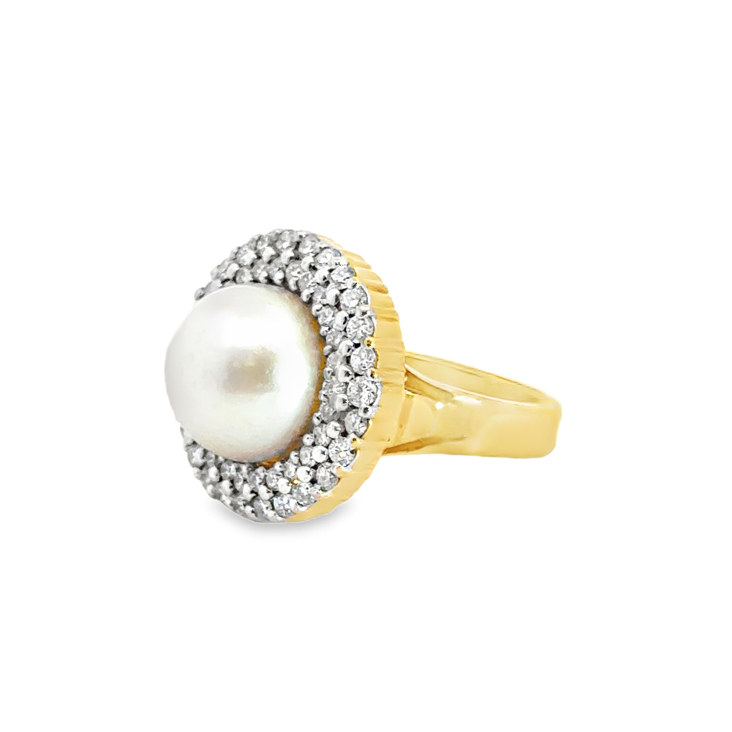 18K Yellow Gold Pearl & Diamond Cluster Ring