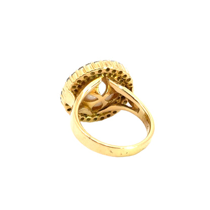18K Yellow Gold Pearl & Diamond Cluster Ring