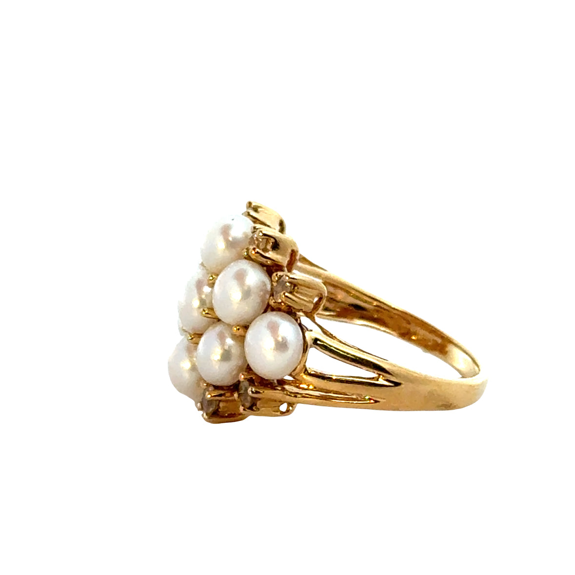 Classic 14K Gold Cocktail Ring with Pearls & Sparkling Diamonds