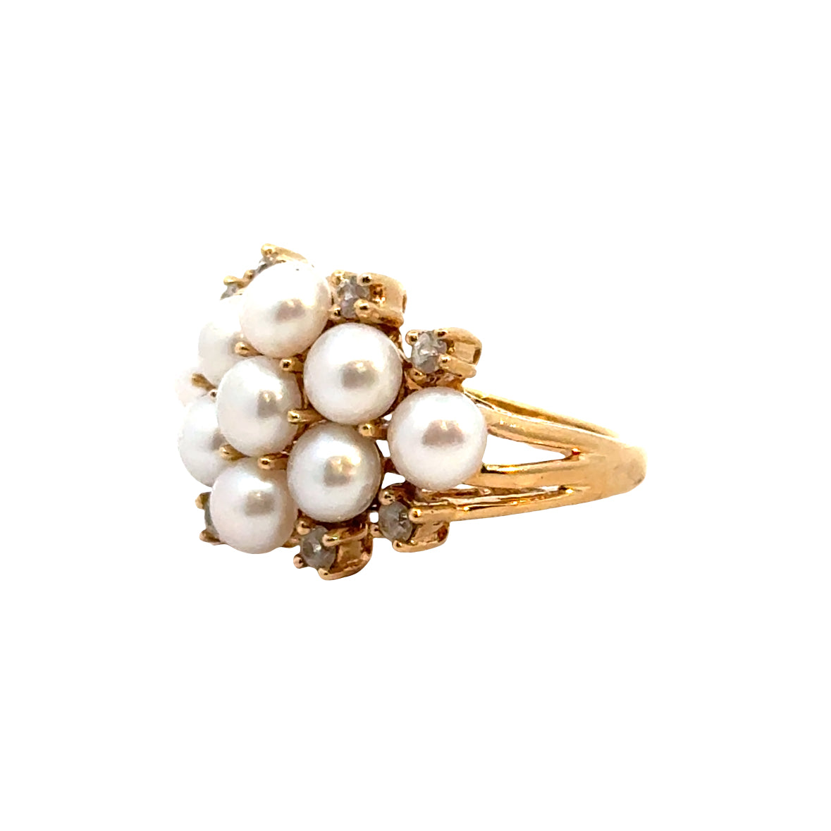 Classic 14K Gold Cocktail Ring with Pearls & Sparkling Diamonds