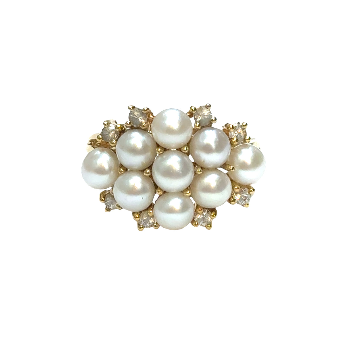 Classic 14K Gold Cocktail Ring with Pearls & Sparkling Diamonds