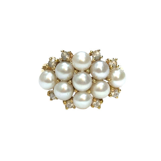 Classic 14K Gold Cocktail Ring with Pearls & Sparkling Diamonds