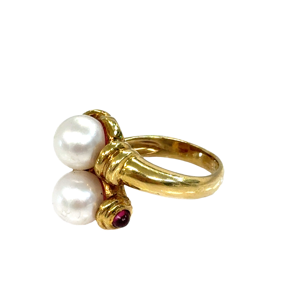 14K Yellow Gold Double Pearl & Ruby Accent Ring