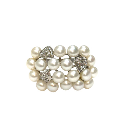 14K White Gold Pearl & Diamond Heart Ring