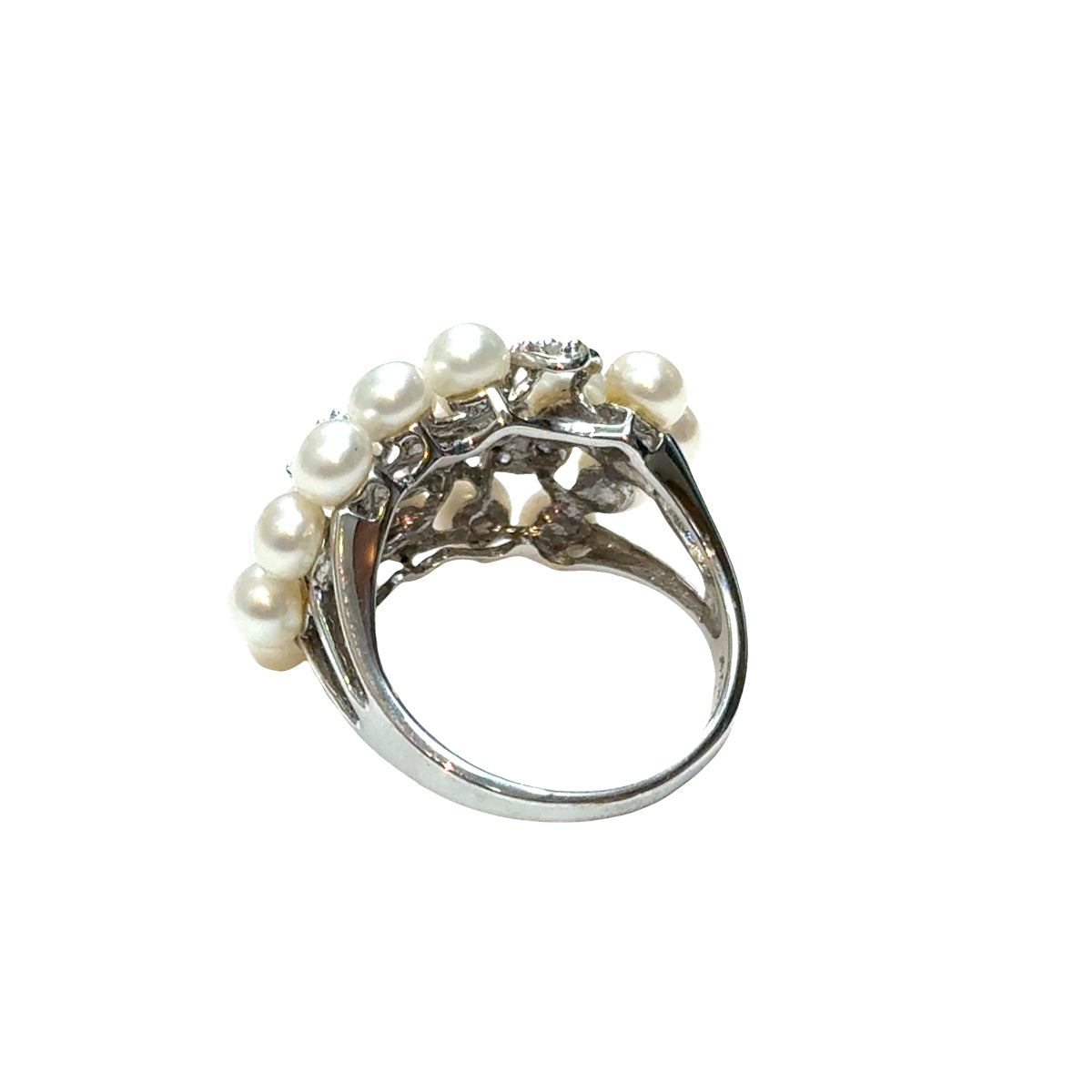14K White Gold Pearl & Diamond Heart Ring