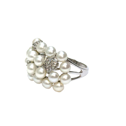14K White Gold Pearl & Diamond Heart Ring