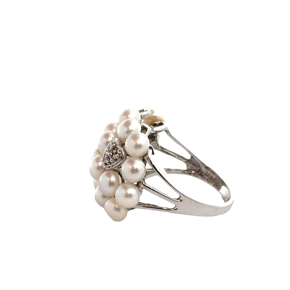14K White Gold Pearl & Diamond Heart Ring