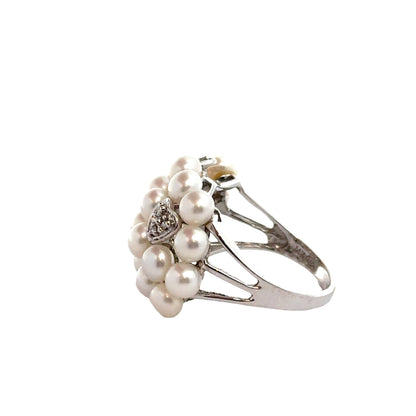 14K White Gold Pearl & Diamond Heart Ring