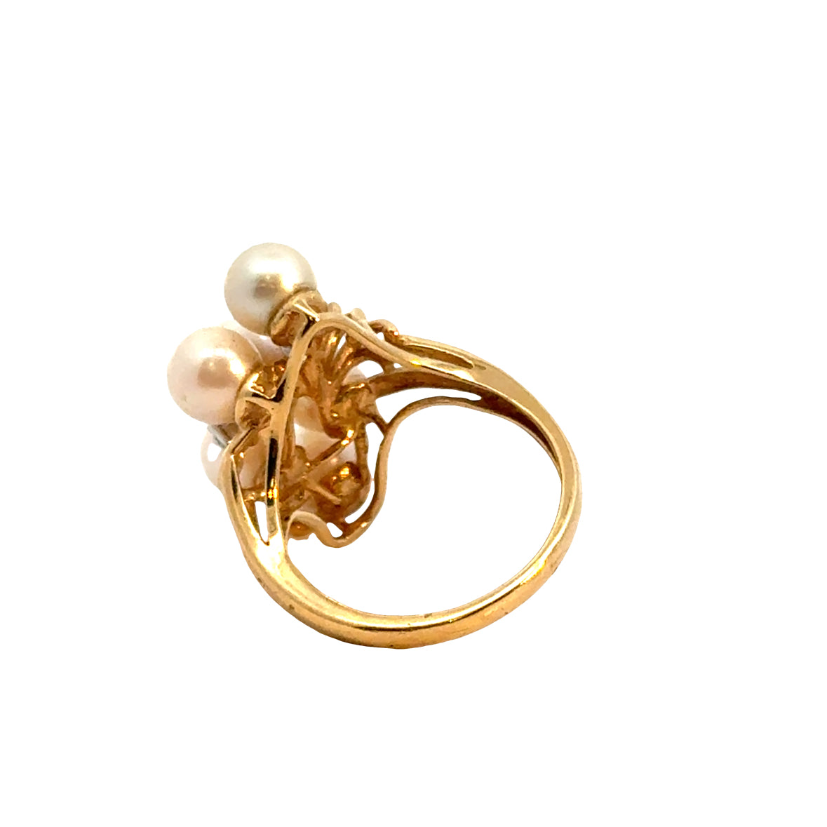 14K Yellow Gold Pearl & Diamond Swirl Ring