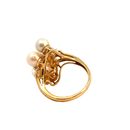 14K Yellow Gold Pearl & Diamond Swirl Ring